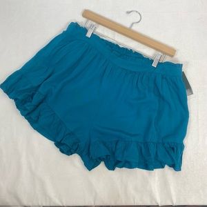High Waist Ruffle Hem Women Shorts - Teal